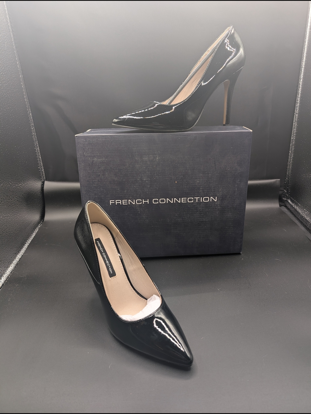 French Connection Black Patent Pointed Toe Stiletto Pumps